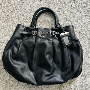 Prada Large Soft Calfskin Leather Buckle Pleated Satchel